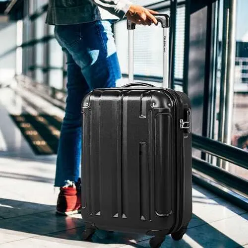 18" ABS Lightweight Hardshell Luggage Suitcase with 4-Wheel-Black