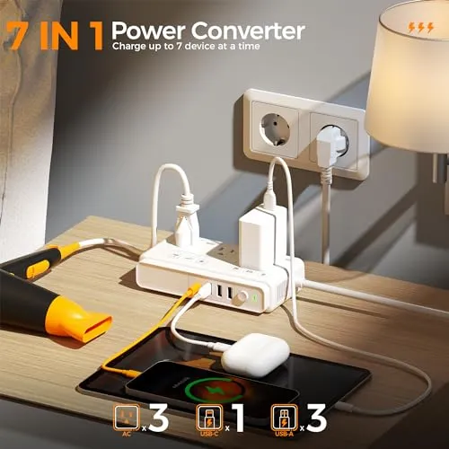 220V to 110V Voltage Converter, TESSAN Universal Travel Adapter with 4 USB Ports (1 USB C), 3 AC Sockets and EU/UK/AU/IT Plug Power Adaptor, Step Down Outlet Converters International Plug Adapter