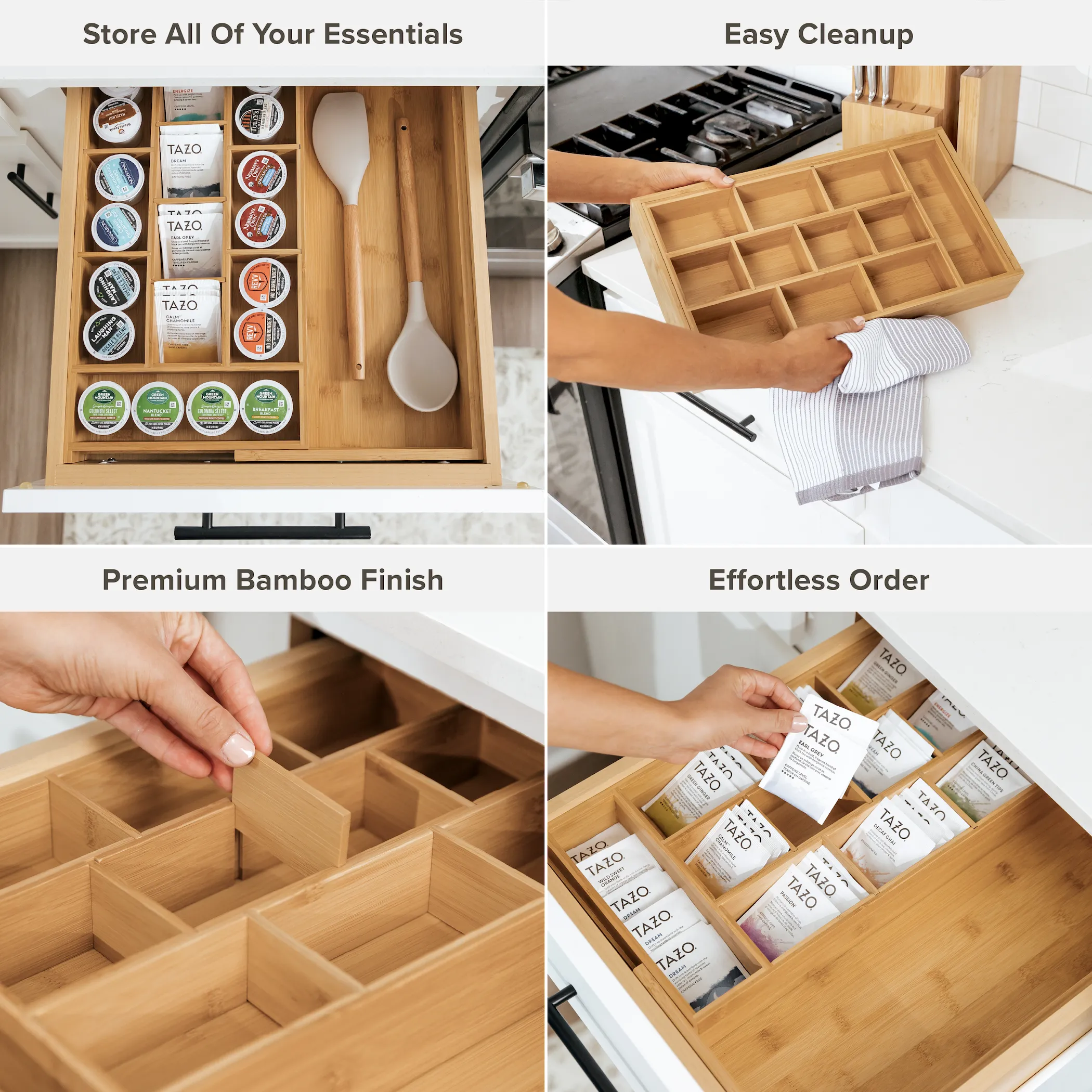 Bamboo Tea Bags & Coffee Pods Drawer Organizer