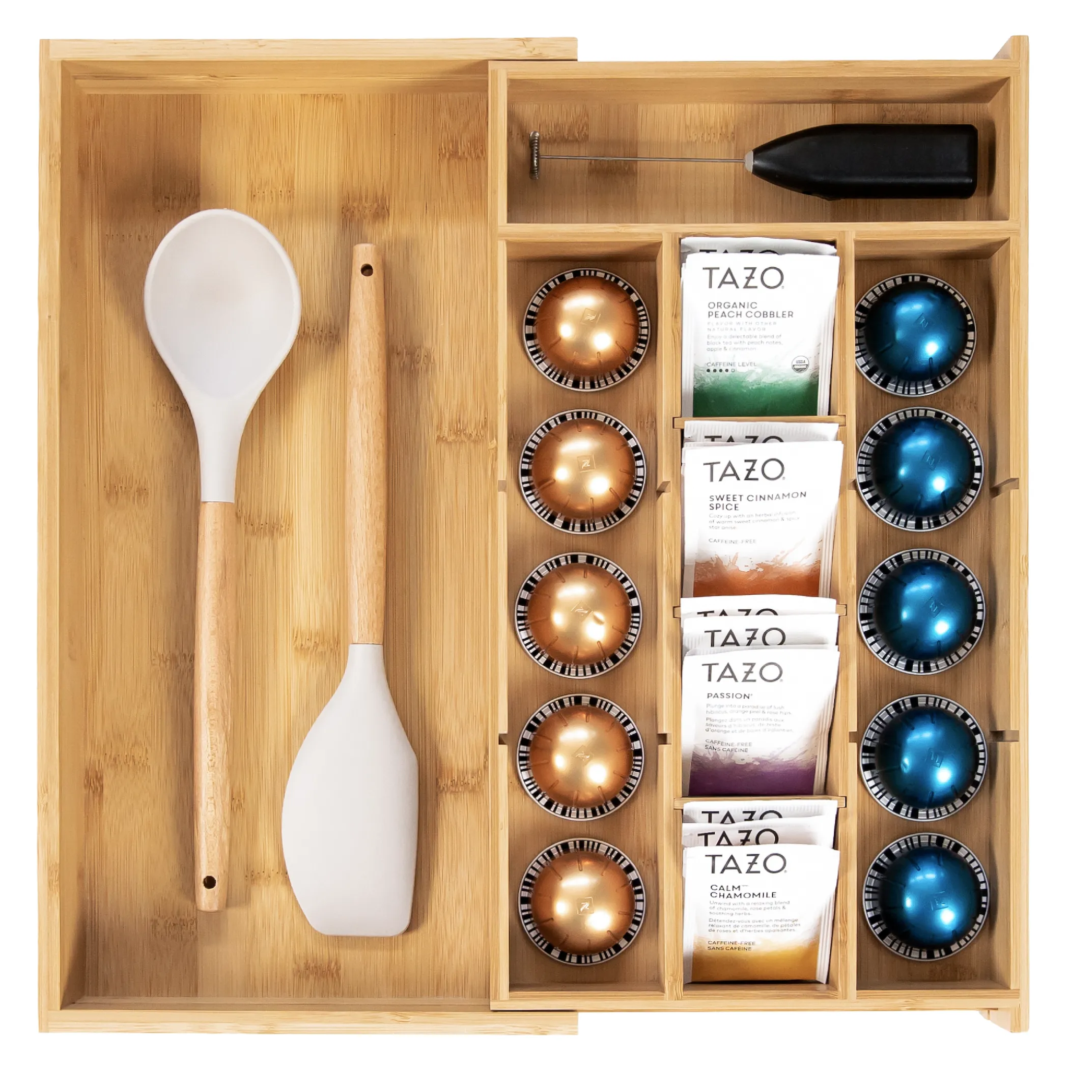 Bamboo Tea Bags & Coffee Pods Drawer Organizer