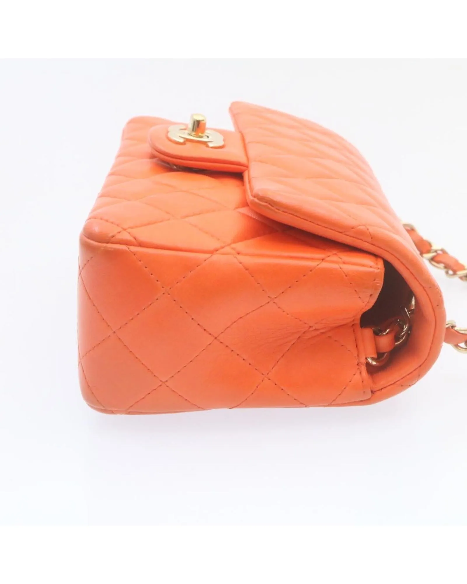 CHANEL Classic Double Flap Mini Shoulder Bag Orange Lambskin Leather