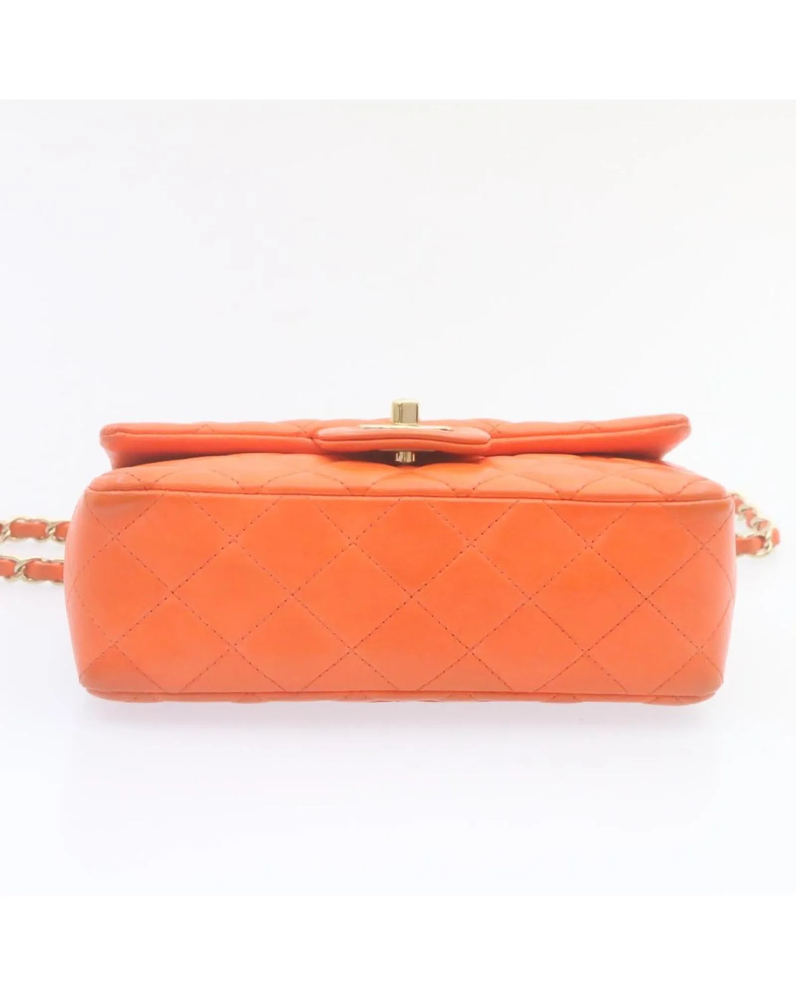 CHANEL Classic Double Flap Mini Shoulder Bag Orange Lambskin Leather