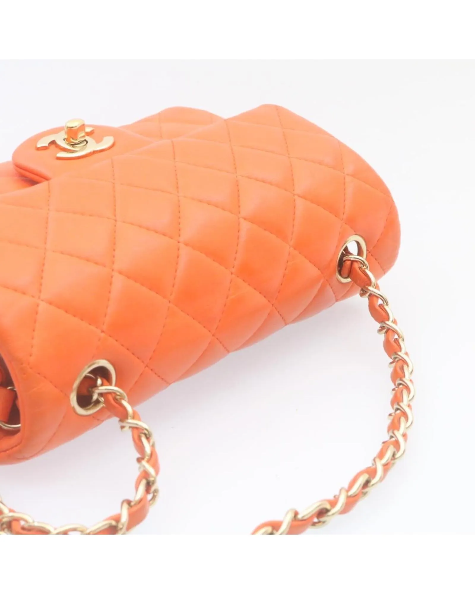 CHANEL Classic Double Flap Mini Shoulder Bag Orange Lambskin Leather