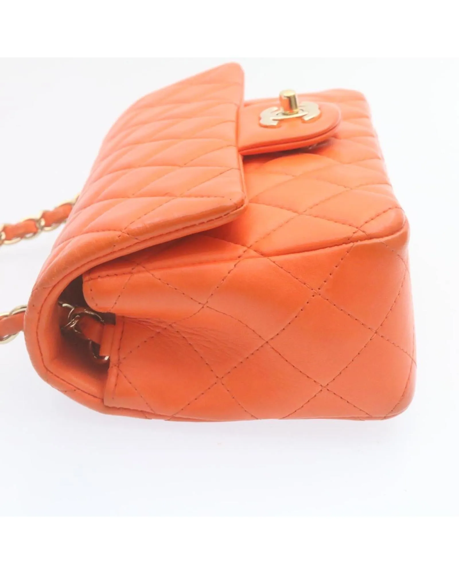 CHANEL Classic Double Flap Mini Shoulder Bag Orange Lambskin Leather