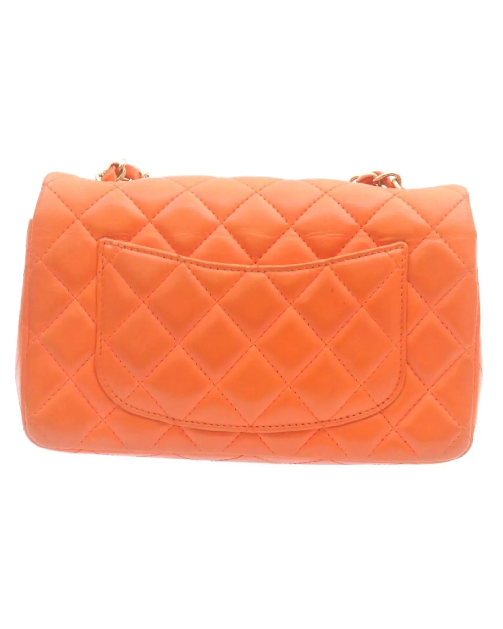 CHANEL Classic Double Flap Mini Shoulder Bag Orange Lambskin Leather