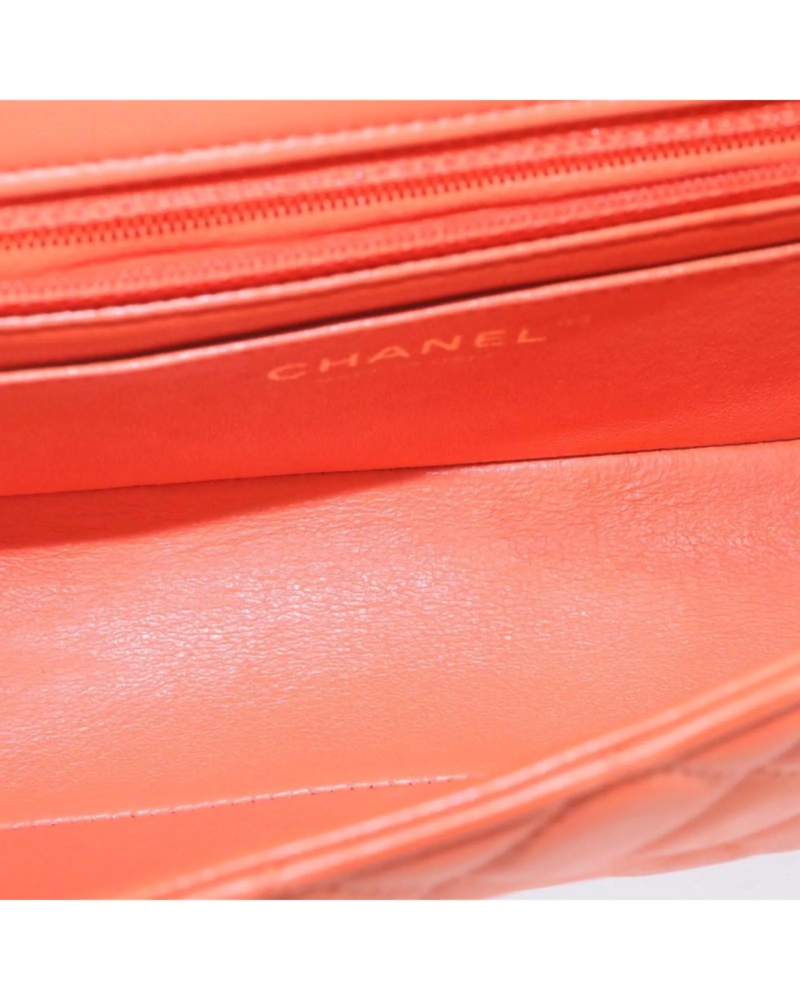 CHANEL Classic Double Flap Mini Shoulder Bag Orange Lambskin Leather