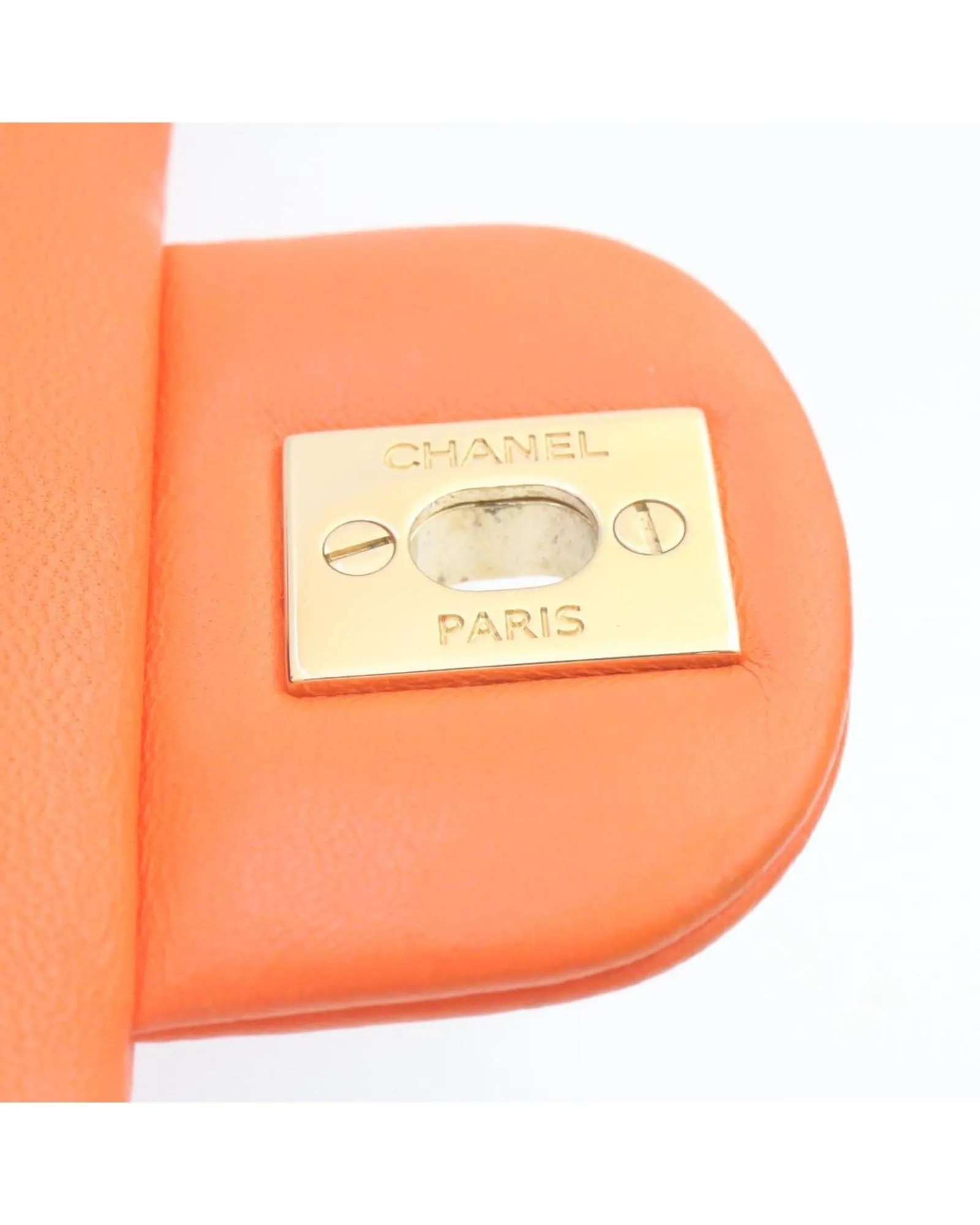 CHANEL Classic Double Flap Mini Shoulder Bag Orange Lambskin Leather