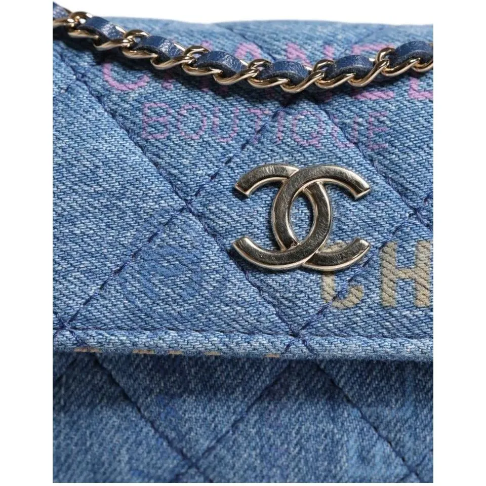 Chanel Denim Mood Flap Micro Logo Printed Fringed Shoulder Bag