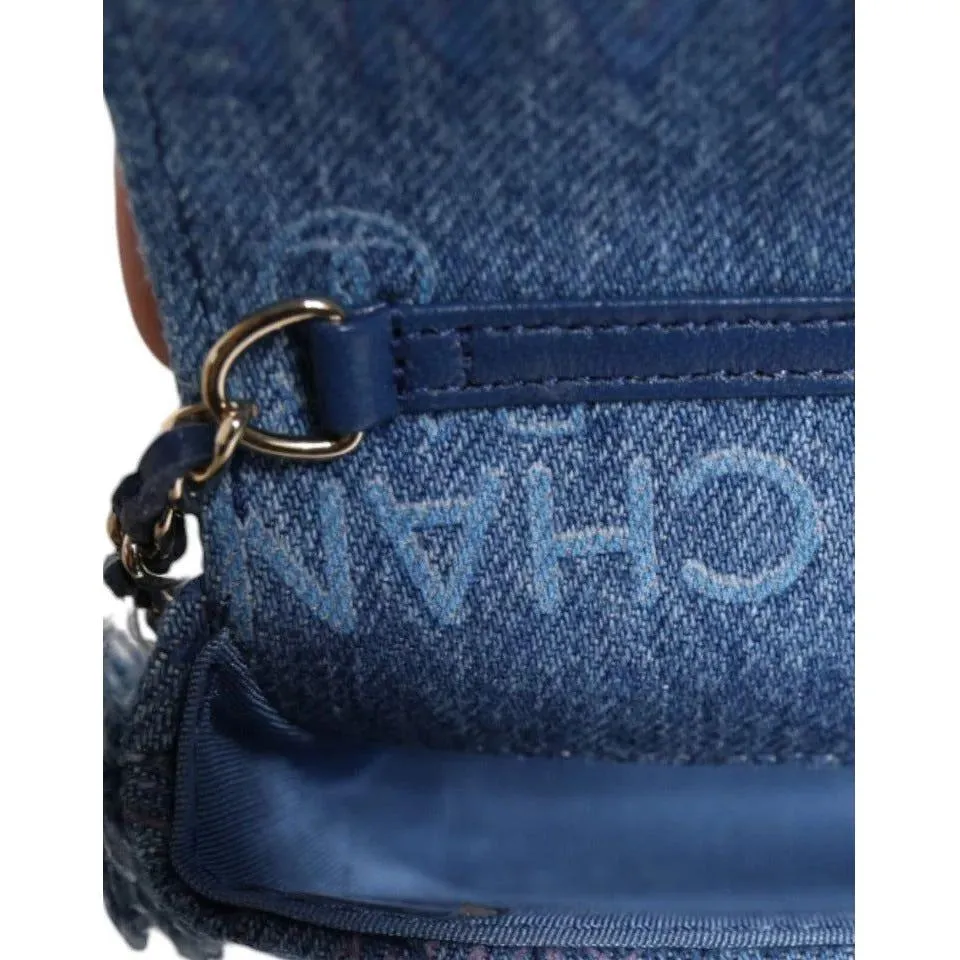 Chanel Denim Mood Flap Micro Logo Printed Fringed Shoulder Bag