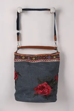 Colorful Embroidery Floral Patch Denim Bag