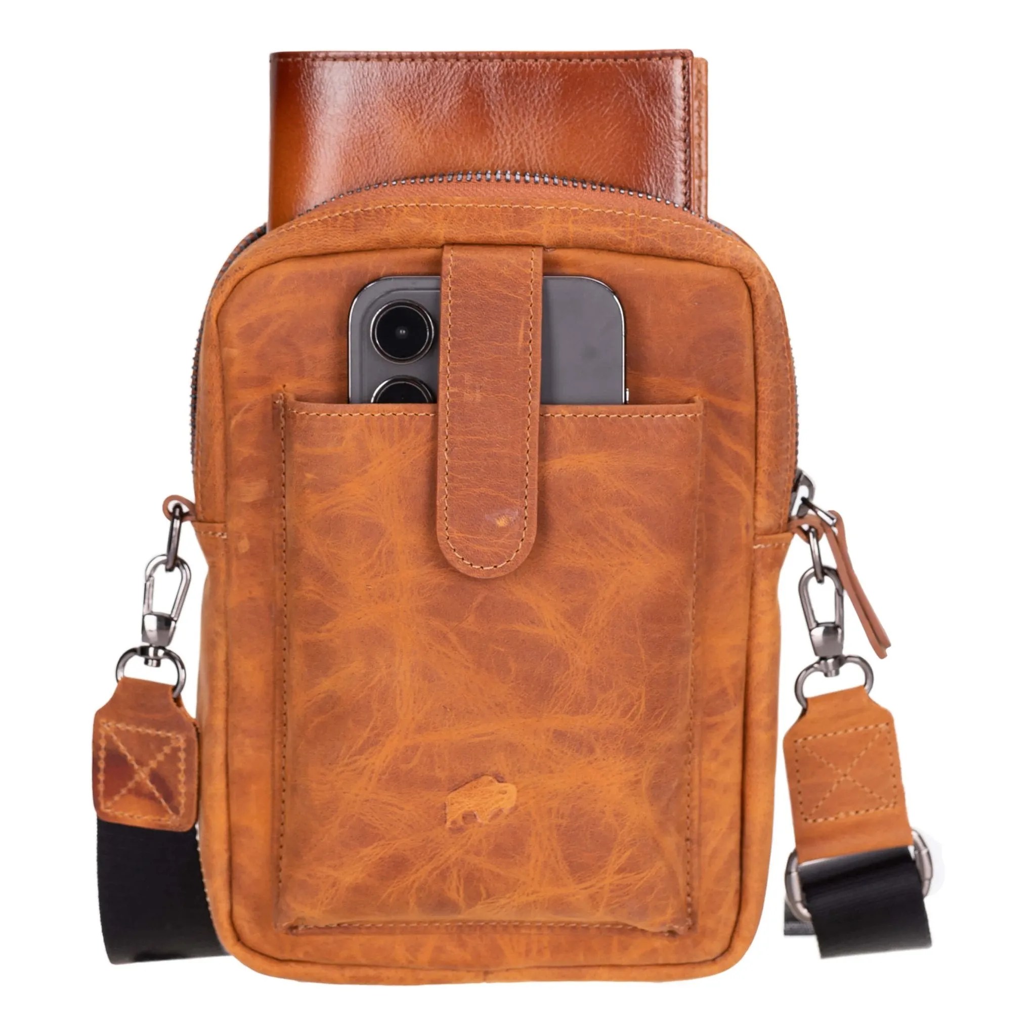 Dillon Crossbody Leather Bag, Golden Brown