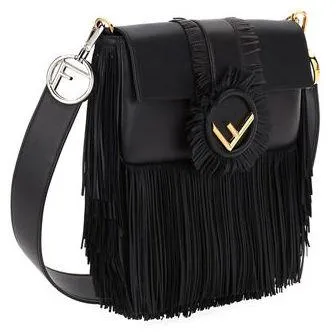 Fringed Baguette Shoulder Bag, Black