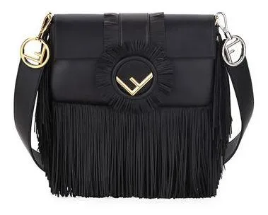 Fringed Baguette Shoulder Bag, Black