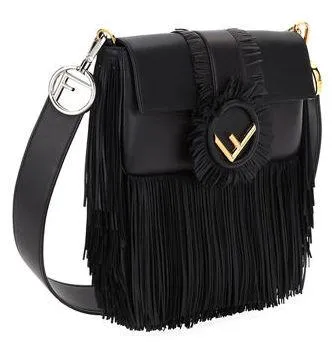 Fringed Baguette Shoulder Bag, Black