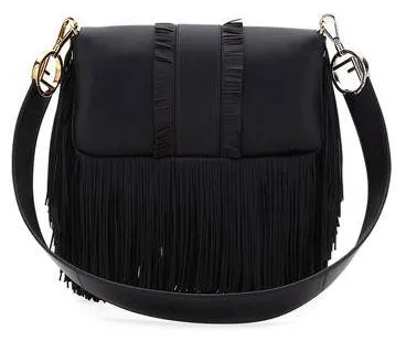 Fringed Baguette Shoulder Bag, Black