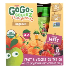 Gogo Squeez Bolder Berry Organic Fruit & Veggiez On The Go, 12 Pack