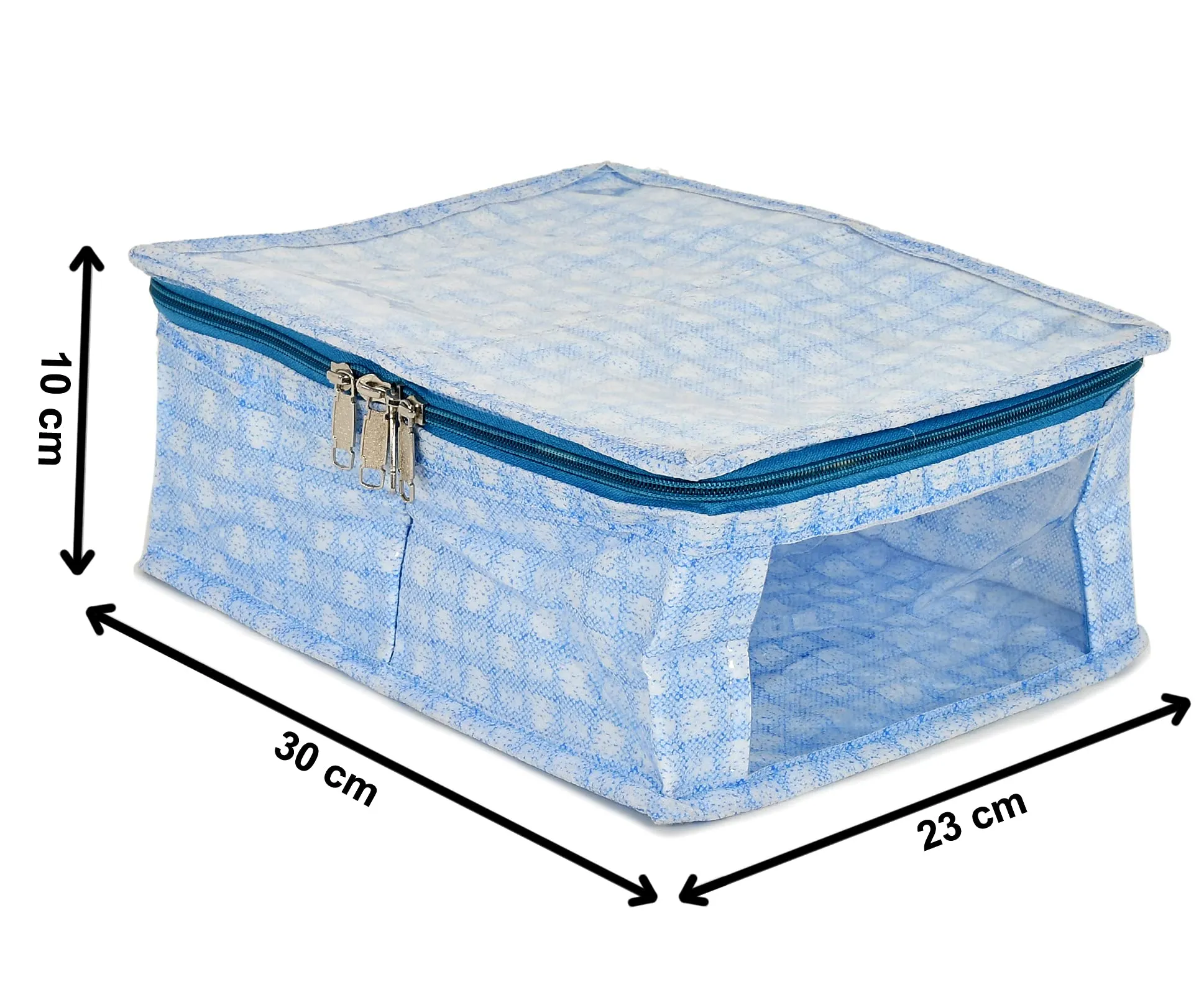 Heart Home Check Design Laminated PVC 2 Compartment Undergarments Organizer Bag- Pack of 2 (Blue)-HS_38_HEARTH21267