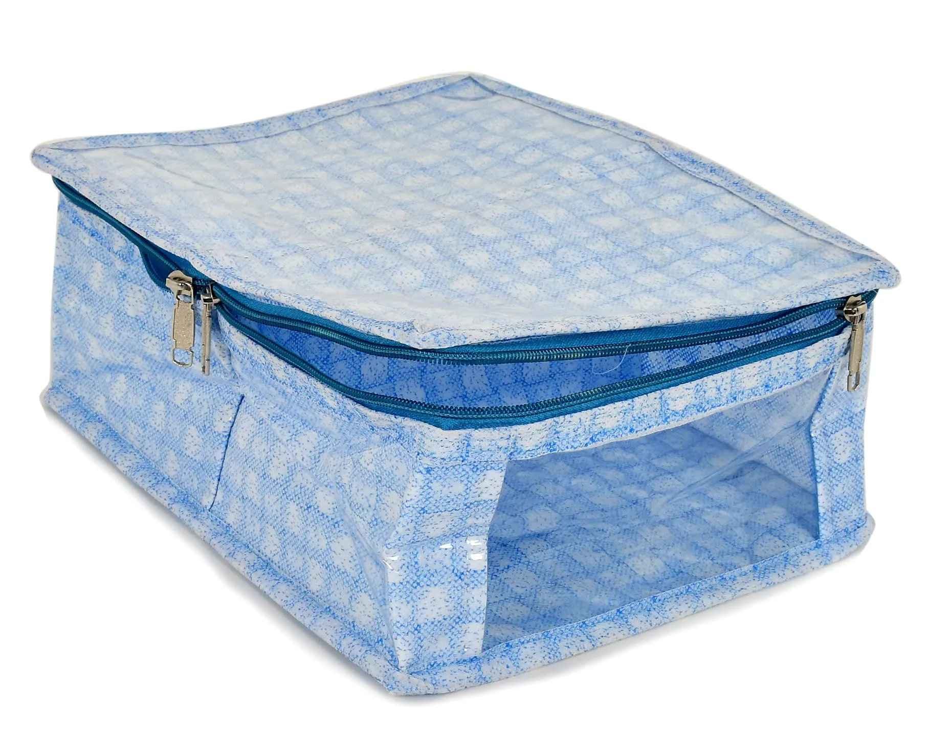 Heart Home Check Design Laminated PVC 2 Compartment Undergarments Organizer Bag- Pack of 2 (Blue)-HS_38_HEARTH21267