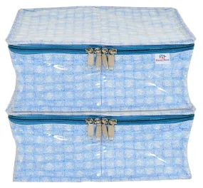 Heart Home Check Design Laminated PVC 2 Compartment Undergarments Organizer Bag- Pack of 2 (Blue)-HS_38_HEARTH21267