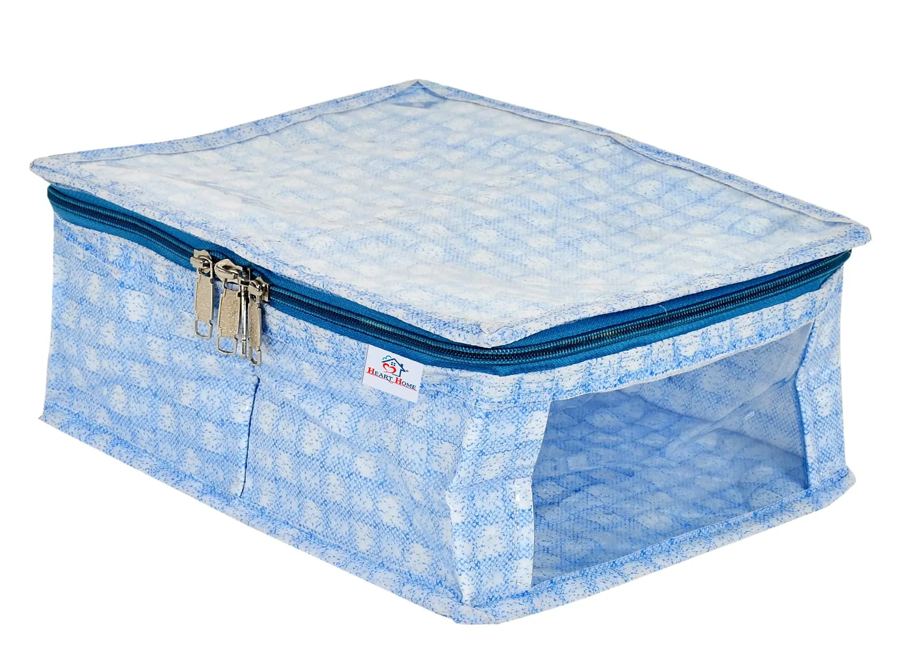 Heart Home Check Design Laminated PVC 2 Compartment Undergarments Organizer Bag- Pack of 2 (Blue)-HS_38_HEARTH21267