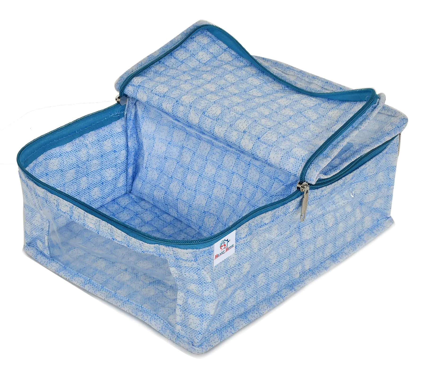 Heart Home Check Design Laminated PVC 2 Compartment Undergarments Organizer Bag- Pack of 2 (Blue)-HS_38_HEARTH21267