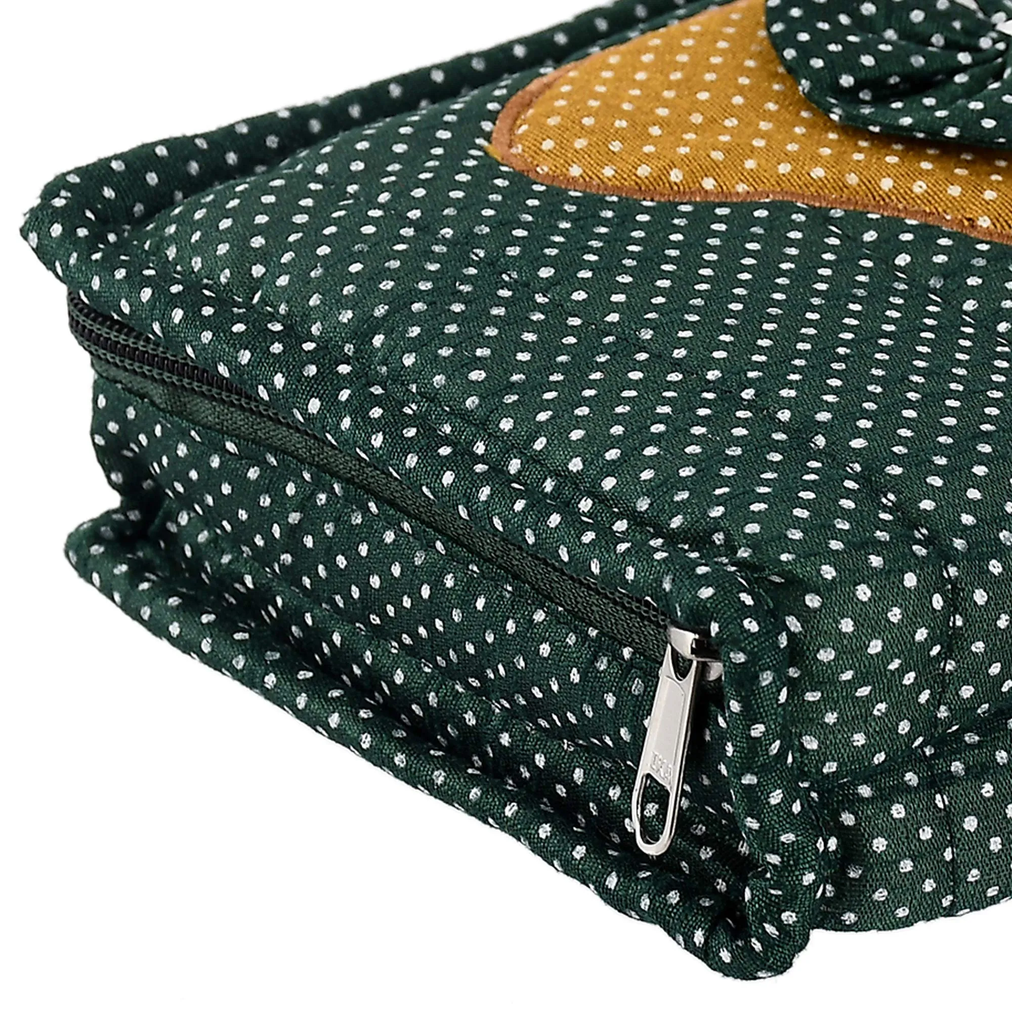 Heart Home Cotton Multipurpose 7 Pocket Dot Printed Jewellery Storage Bag Pouch/Travel Kit Organizer (Green)-HHEART15423