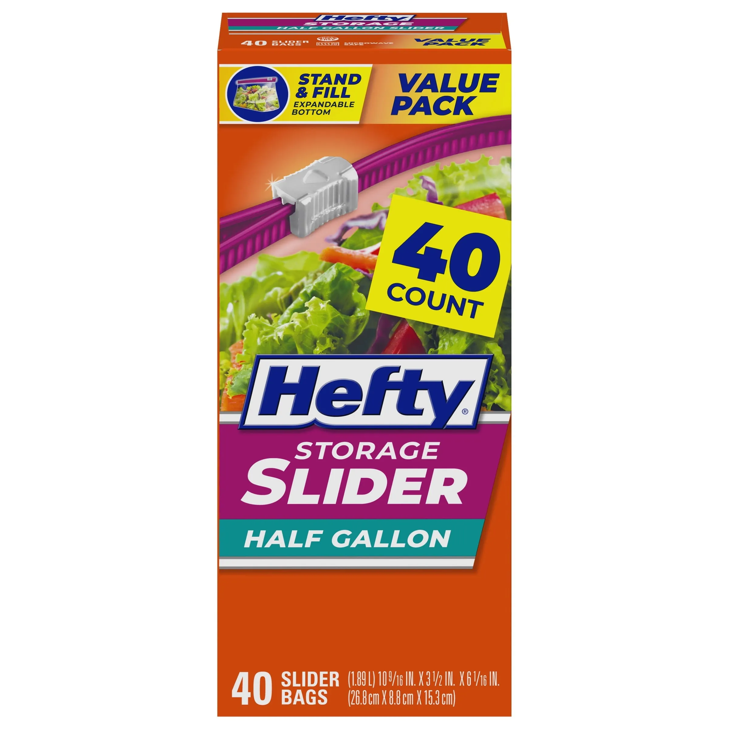 Hefty Slider Storage Bags, Half Gallon Size, 40 Count