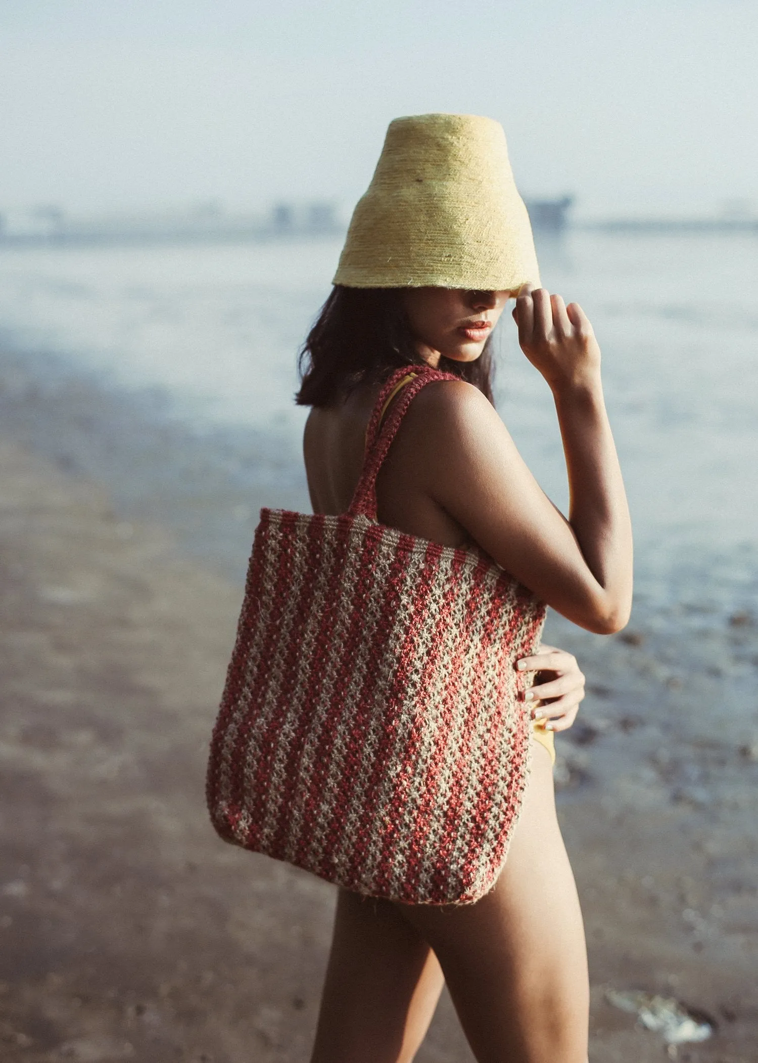 Louisa Striped Jute Tote Bag