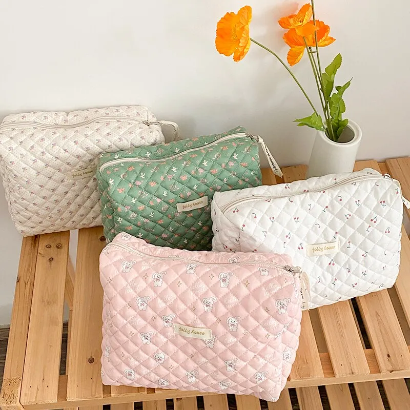 Multi-Purpose Quilted Cosmetic Toiletries Organizer Bags