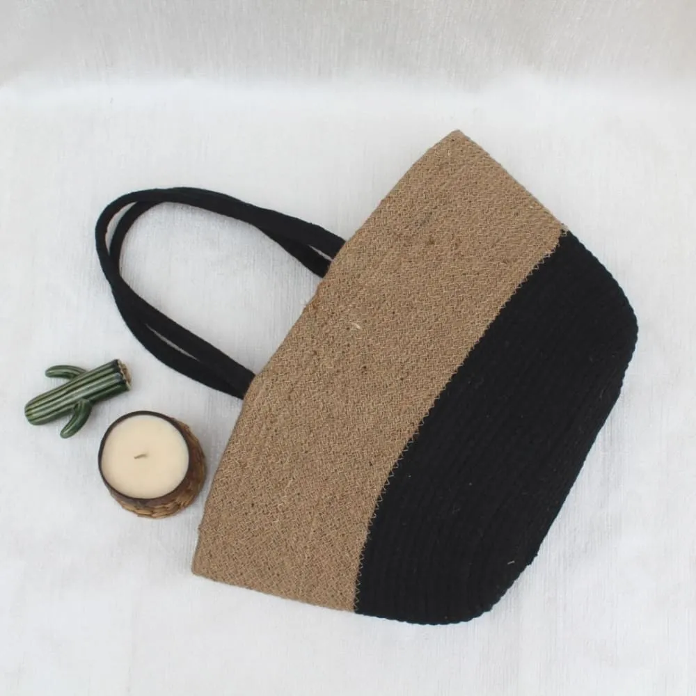 ONEarth Black/Beige Jute Tote Bag