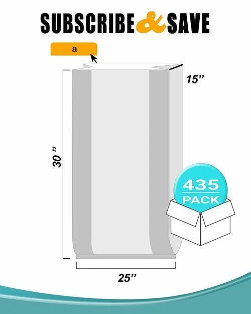 Pack of 435 Jumbo Gusset Poly Bags on Roll 25" x 15" x 30". Large