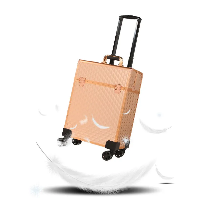 Professional Cosmetics Makeup Orgaizer Trolley With 4 Abs Wheels Rose Gold