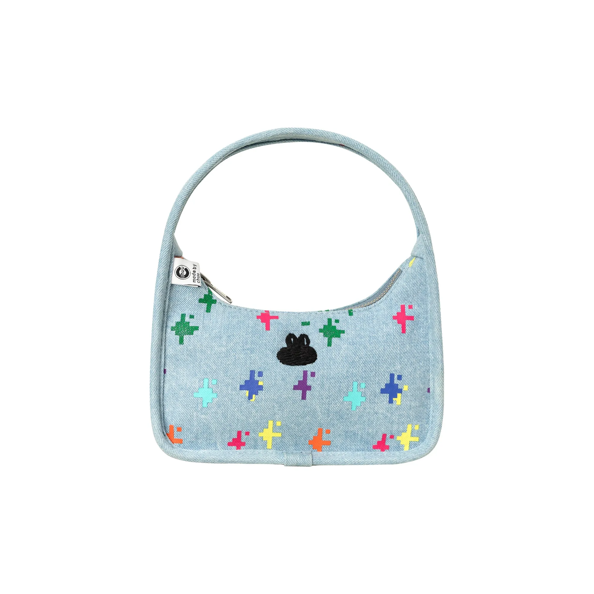 Rabbit Embroidered Colorful Pixel Shoulder Bag