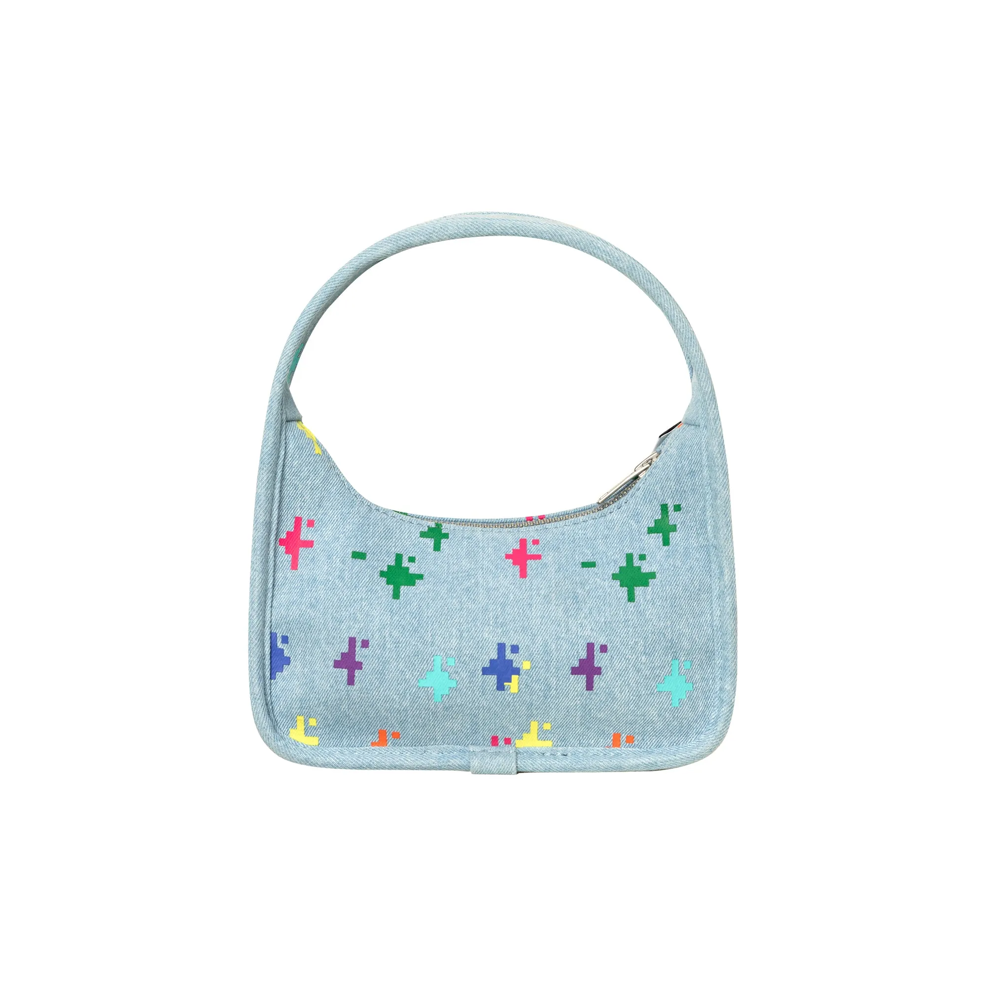 Rabbit Embroidered Colorful Pixel Shoulder Bag