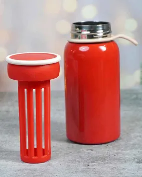 Red Christmas Sticker Stainless Steel Thermos Bottle With Strainer Filter | 3 x 7 inches | 400 ml