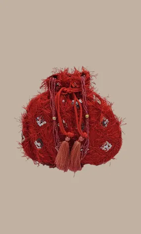 Red Embroidered Pouch Bag