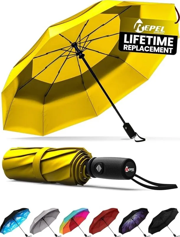 Repel Umbrella Windproof Travel Umbrellas for Rain - Easy Auto Open Close, Durable & Compact Umbrella, Strong Fiberglass Frame, Waterproof Canopy - Backpack, Purse, Portable Umbrella for Travel