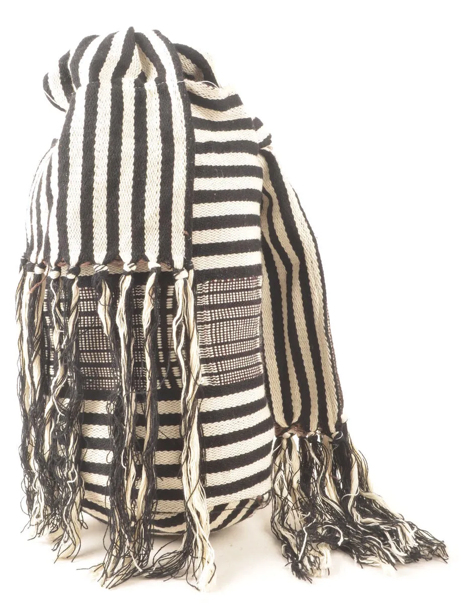 Striped Fringed Hobo Bag - M