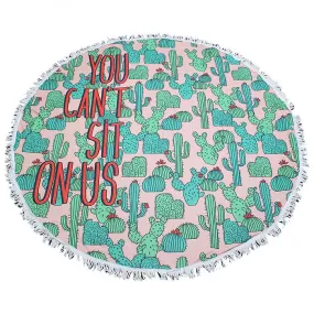 TW353X023  Cactus Print Round Fringed Beach Towel